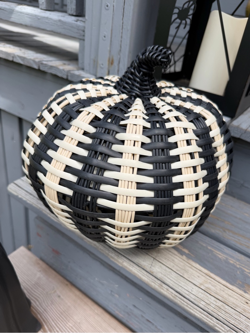 2 Decorative Black/White Woven Pumpkins